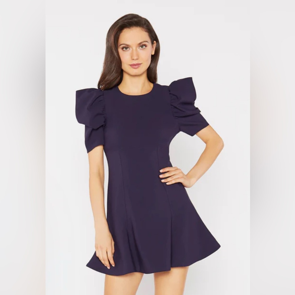 Likely Alia Navy Puff Sleeve Mini Dress.